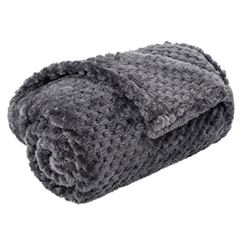 Image of Warm Soft Fuzzy Dog or Cat Blanket, Plush Fleece Throws for Bed, Couch, Sofa, Travel (M /32 inch x 40 inch, Grey Black)
