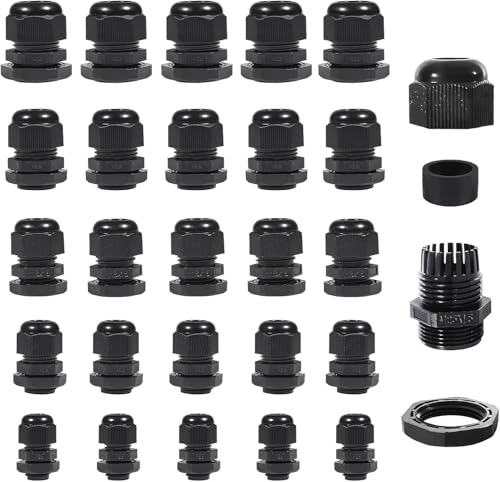 50 Stück Kabelverschraubung Set, Sheryl&Rain IP68 Nylon Kabeldurchführung Wasserdicht M12, M16, M18, M20, M25, Einstellbar Verschraubung Schwarz, Würgenippel Set für Kabel, Abzweigkasten