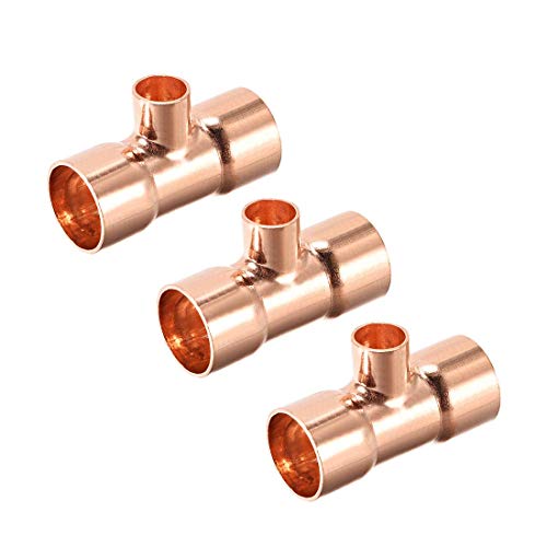DealMux Conector de conexión de tubería de presión de cobre en T reductora de cobre de 3/4 de pulgada x 3/8 de pulgada x 3/4 de pulgada para suministro de plomería y refrigeración 3 piezas