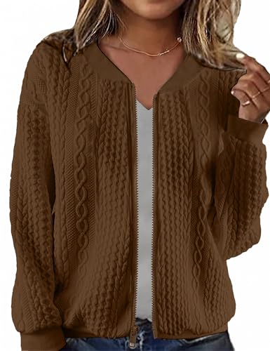 Image of Larmliss Women's Zip Up Cardigan Sweater Hoodies Long Sleeve Jacket Crewneck Casual Outerwear Spring Fall Trendy Coat Outfits