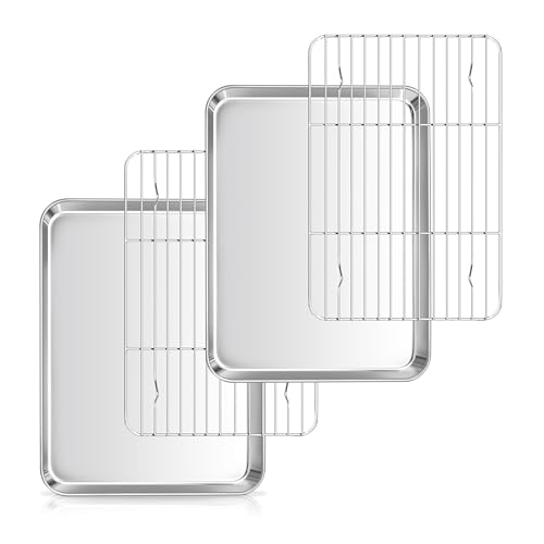 Fire More Teglia da Forno con Griglia di Raffreddamento Rimovibile in Acciaio Inox, Set da 1 Pezzo (1 teglia + 1 griglia), 23,5x17,5x2,5cm Lucida e