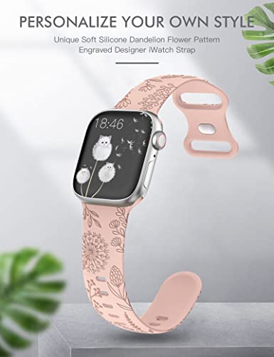 Image of Minyee Floral Engraved Band Compatible with Apple Watch 41mm 40mm 38mm 42mm 44mm 45mm 46mm 49mm Women, Cute Soft Silicone Flower Sport Fancy Strap for iWatch Series 11 10 9 8 7 6 5 4 SE /Ultra 3 2 1