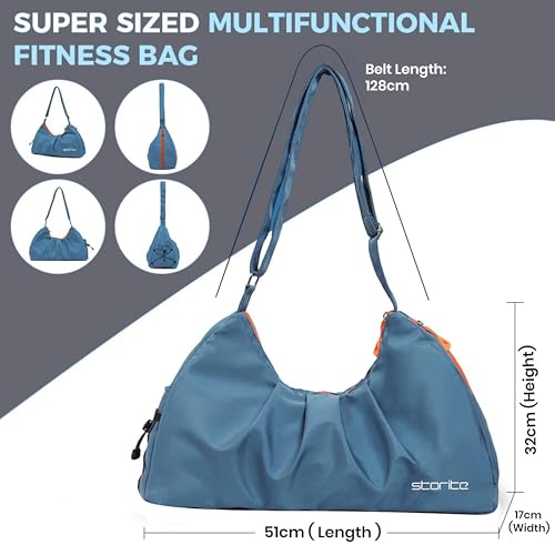 Image of Storite Nylon 51 Cm Imported Multi Purpose Travel Duffle Bag for Women with Dry and Wet Pocket, Lightweight Waterproof Luggage Bag with Shoe Compartment (Blue, 51 x 17 x 32 cm)