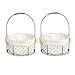 Fofetbfo 2 PCS Metal Wire Flower Girl Basket, Iron Round Shaped Wedding Flower Basket with Handle, Fabric Lining and Bow, Vintage Wire Storage Basket for Wedding Flower Girl Ceremony Party