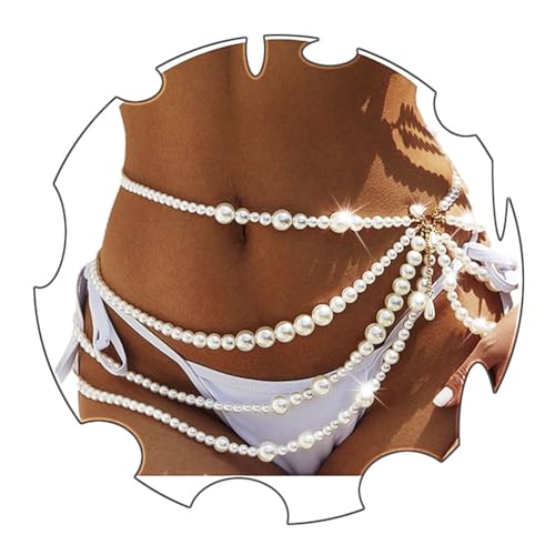 Florry Pearl Waist Chain Layered Beads Belly Chains Gold Pearl Chain Belts Body Jewelry for Women Bikini