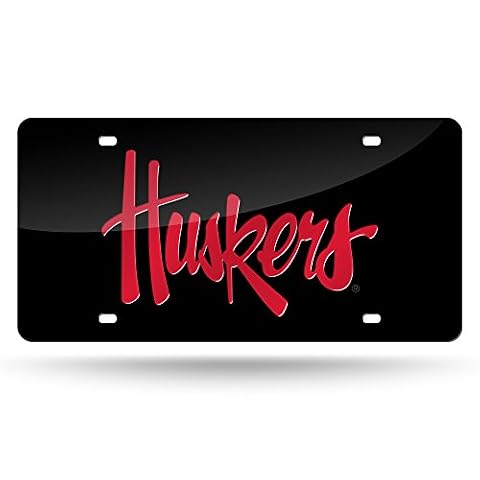 NCAA Rico Industries metalowa etykieta do tablicy rejestracyjnej, Nebraska Cornhuskers - czarna, 15 x 30 cm