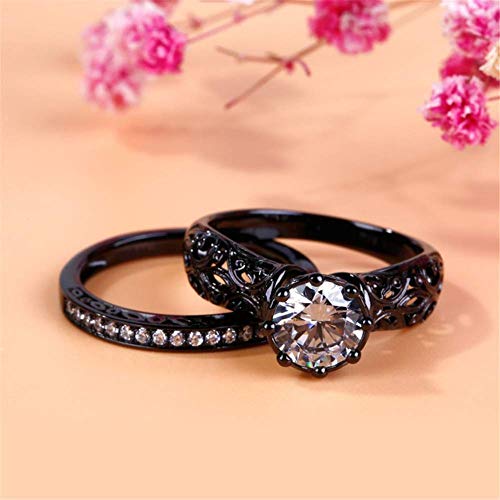 Jeulia 2.5 Ct Black Tone Wedding Ring Set 925 Sterling Silver Round Cut Bridal Sets Vintage CZ Wedding Band Rings Anniversary Engagement Promise Rings for Her with Jewelry Gift Box4