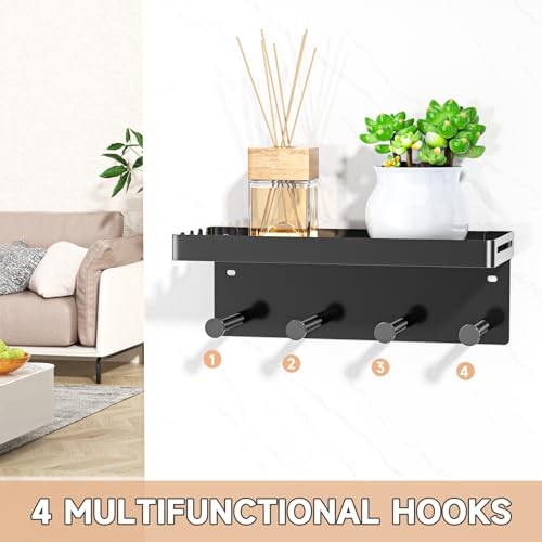 YYBO Key Holder for Wall with 4 Key Hooks, Dog Lead Hooks, Metal Key Rack with Shelf, Home Decor Key Hangers Mail Rack Organizer for Entryway, Hallway, Office, Drilling or Self Adhesive (Black) - Cosy Home Interiors YYBO Key Holder for Wall with 4 Key Hooks, Dog Lead Hooks, Metal Key Rack with Shelf, Home Decor Key Hangers Mail Rack Organizer for Entryway, Hallway, Office, Drilling or Self Adhesive (Black) - Image 6