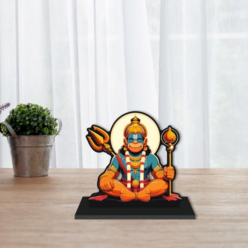 Image of CVANU Wooden Idols & Figurine Table Top Hanuman Ji Decorative Item Religious Showpiece for Study Table| Office Desk| Book Shelf| Gift| Home Decoration (6inch X 5.9inch) S493