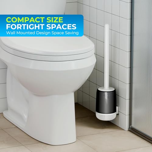 Image of Silicone Toilet Brush, L-Shaped Toilet Brush and Holder Set, Bathroom Toilet Brush with Long Non-Slip Handle, Wall Mounted or Floor Standing Design, for Home and RV Use
