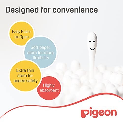 Image of Pigeon Cotton Swabs Extra Thin Stem | 100% Soft Cotton Tips | BPA Free & Eco Friendly | Gentle Baby Ear & Hygiene Care | White | 200 pcs (Pack of 2)