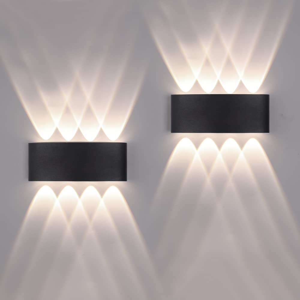 2 Pack Lampada da Parete Esterno/Interno LED Applique da Esterni 16W 1600LM Up Down Lampada da Parete IP65 Impermeabile Moderno Lampade Muro Alluminio Bagliore su e giù (Nero 4500K luce naturale)
