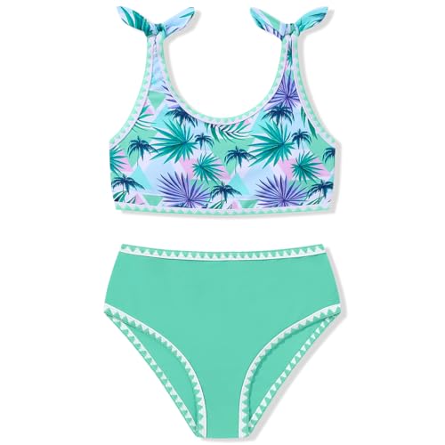 Image of Girls Two Piece Swimsuits Color Block Bowknot Swimwear Summer Beach Bikini Set Little Girl Bathing Suit with Chest Pad 3-10T