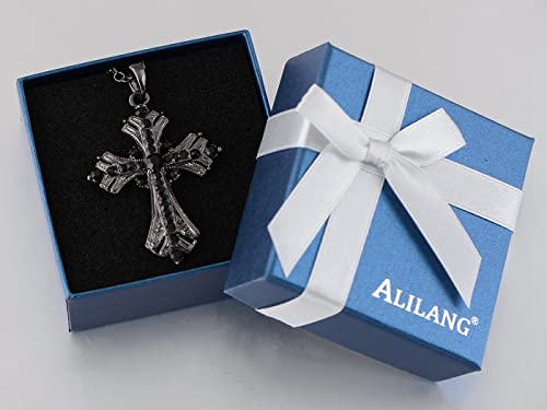 Image of Alilang Silvery Tone Religious Cross Pendant Necklace w /Aquamarine Blue Or Clear Crystal Rhinestones