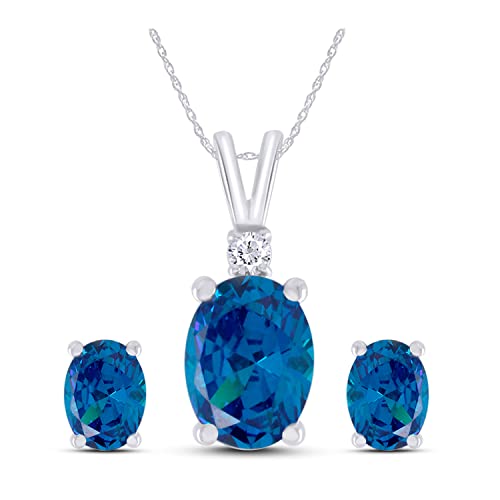 Oval Cut Simulated Swiss Blue Topaz & Simulated White Cubic