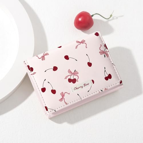 Image of Sunwel Fashion Cute Coquette Bow Wallet with Key-chain for Women Girls | Bow Print Wallet Card Holder ID Window