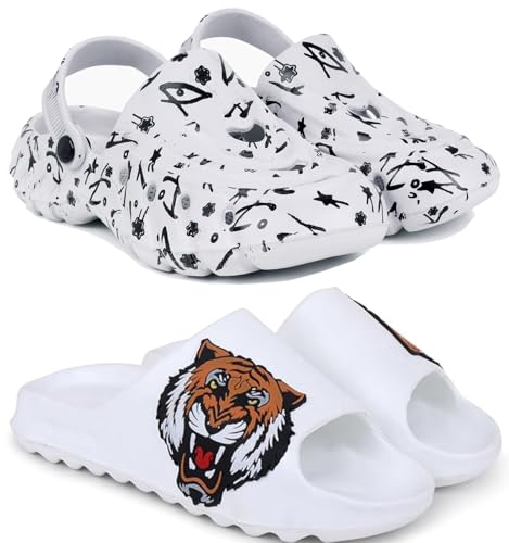 Image of Pampy Angel Combo Pack of 2 Slipper /Flip Flops /Slides /Clogs /Sandals with Adjustable Back Strap for Men (Cl-N11,Y-to-Goat)