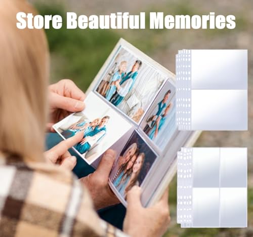 BUKCYUE 40 Stück Transparente Postkartenhüllen, A4 Fotohüllen mit 11-fach Lochung, Für die Aufbewahrung von Fotos, Postkarten und Dokumenten, Beidseitige 2-Fächer & 4-Fächer Hüllen (240 Taschen)