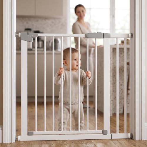 Image of StarAndDaisy Baby Safety Gate for Stairs, Doorways & Hallways, Child Safety Gate with Dual Lock, Auto-Close, No Drill Pressure Mount, Staircase Gate Baby Safety | Safety Gate for Kids Home | Black