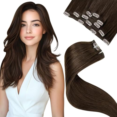 Image of LaaVoo Hair Extensions Clip Ins Real Human Hair, 5pcs 80g, For Festival | Extensions For Women Real Hair, Offers Seamless Blending, For Holiday And Festival Looks Natural Brown 16inch