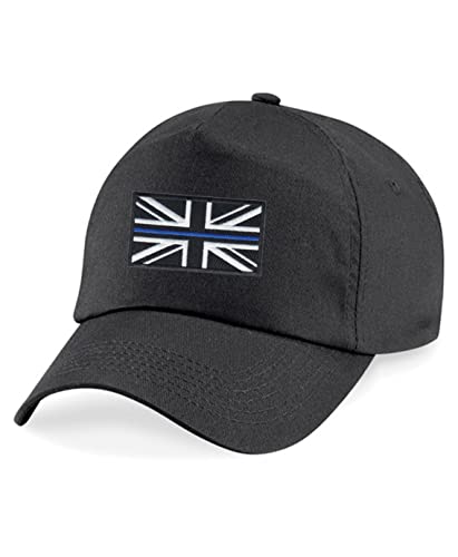 Police Thin Blue Line Union Jack Premium Embroidered Baseball Cap Police Emergency Services (Black)