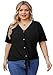 OLRIK Womens Plus Size Tops Short Sleeve V Neck Waffle Knit Tunic Blouse Tie Front Button Up T Shirts Black-4X
