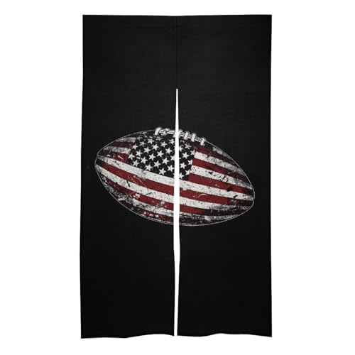 Football U.S. Flag Vintage Funny Doorway Curtain 2 Panel Insulated Window Door Cover for Patio Kitchen Bedroom