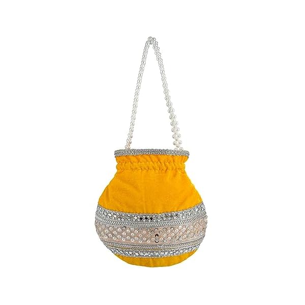 DADI NANI POTALIS Makhmal Potli Bag Silver Mirror Work For Women Ideal For Parties, Weddings, Gifting, Festivals - Image 4