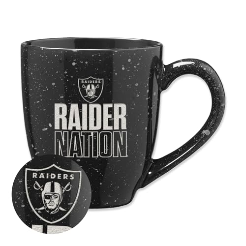 Rico Industries NFL Football Las Vegas Raiders Raider Nation 16 oz Team Color Laser Engraved Speckled Ceramic Coffee Mug
