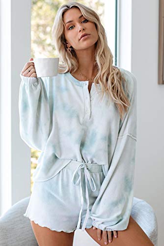 Image of Lopie Womens Lounge Sets 2 Piece Pajamas Set Long Sleeve Tops and Shorts Sleepwear Tie Dye Printed Nightwear