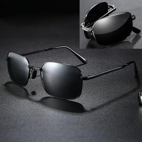 Image of Foldable UV Protected Polarized Rectangular Sunglasses for Men Women Stylish Metal Frame Shades Sun Glasses Lightweight Photochromic Square Night Driving Goggles