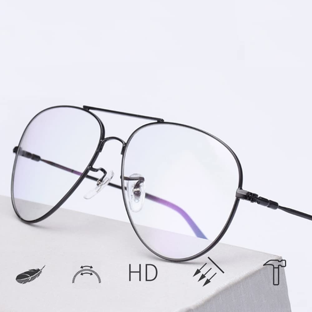 Bifokale Lesebrille Sonnenbrille Klassische Pilotenbrille Herren Damen MetallRahmen Lesehilfe Gleitsichtbrille Mit Premiumgläsern UV Shutz Getönt Linse (Color : Black, Size : +1.00)