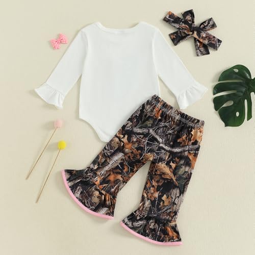 Newborn Baby Girl Hunting Clothes Deer Long Sleeve Romper Jungle Camo Flare Pants Set 3 Piece Fall Winter Outfit3