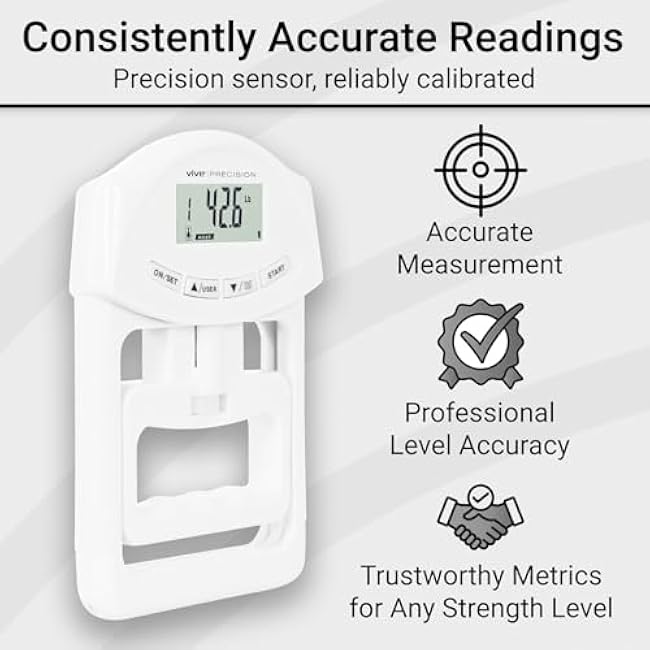 Grip Strength Tester - Hand Grip Dynamometer - Handheld Digital Grip Measurement Meter Device Trainer Power 198 Lbs / 90 Kgs - Strengthener Exerciser for Sports, School and Home Use