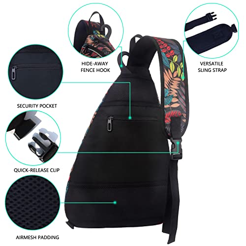 Xianfengniao Sling Bag Sports Pickleball Bag Pickleball Backpack For Men Women Adjustable Tennis Bag For Pickleball Paddle With Fence Hook,Water Bottle Holder (Leaves) #TOP2