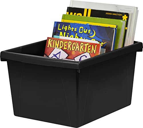 Image of Storex 4 Gallon Storage Bin - Plastic Classroom Organizer for Books and Supplies, Black, 6-Pack (61466C06C)