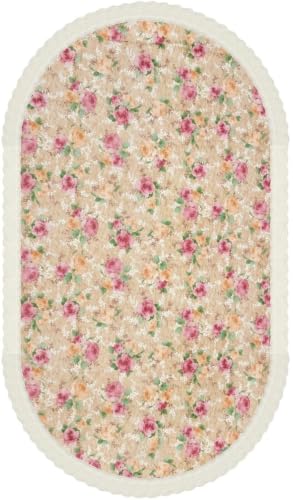 Image of Dakshya Industries PVC Waterproof Dining Table Cover for 6 Seater | Washable Oilproof Floral Printed Table Protector with Lace Border for Home Kitchen Decor (Oval)