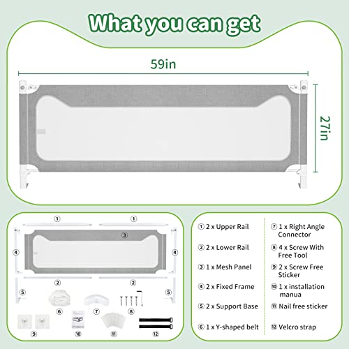 Sephyroth Bed Rails For Toddlers, Upgrade Height Adjustable Baby Bed Rail Guard Specially Designed For Twin, Full, Queen, King Size - Safety Bed Guard Rails For Kids 1 Side:59"(L) ×27"(H) #TOP4