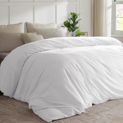 Funda de edredón de microfibra ultrasuave extragrande para cama King Plus blanca 2