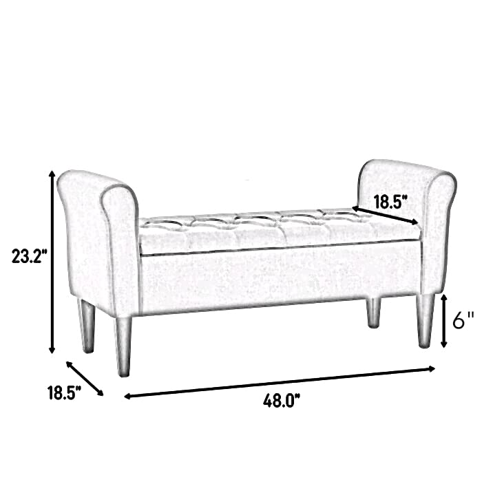 Image of Upholstered Flip Top Storage Armrest Bench Ottoman Pouffe Puffy Settee 2 Seater Sofa Footstool for Livingroom Bedroom Office Hotel Guestroom (Grey) - Sal Wood