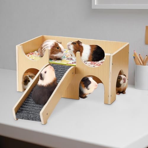 Casa de hámster de madera desmontable en dos niveles para jerbos y ratones pequeños 4
