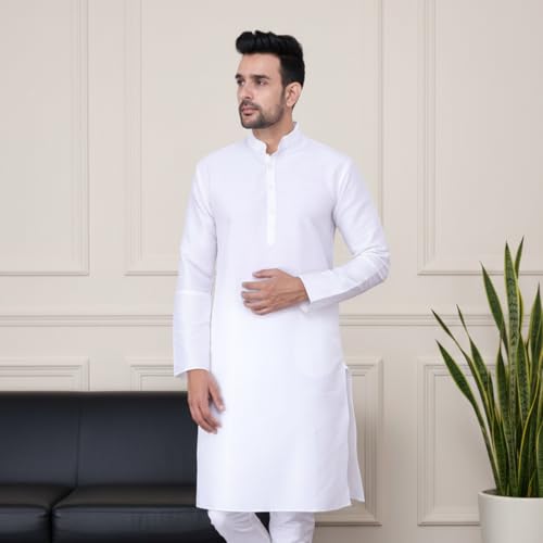 Image of Sadree Men's Silk Blend, Knee Length, Full Sleeve, Mandrin Collor, Solid Style, Attractive Colour, Solid Plain Kurtas