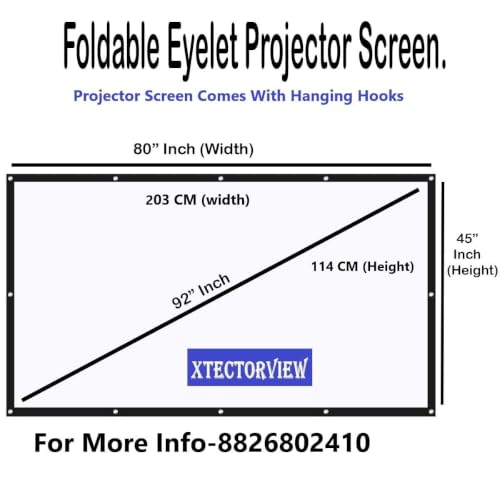Image of 92 inch Projector Screen,4K 16:9 Portable Eyelet Premium Video Foldable Projection for HD Home Theater Cinema Anti-Crease Indoor Outdoor Office Classroom (204 cm (W) x 115 cm (H))