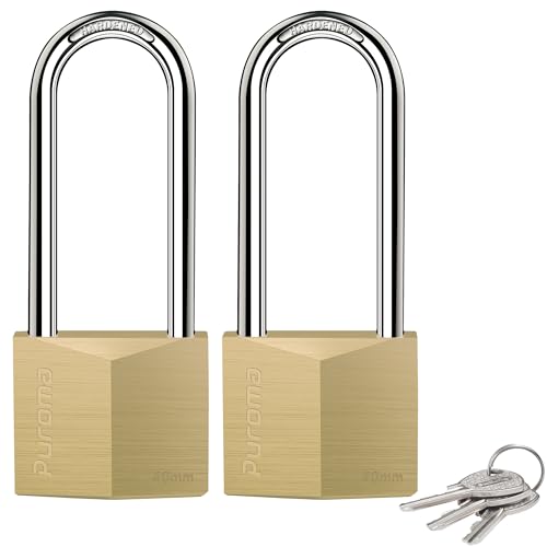 Puroma 2 Pack Keyed Padlock Waterproof Solid Brass Lock, 2.6 Inch Padlock with 3 Keys Alike for Sheds, Storage Unit School Gym Locker, Fence, Toolbox, Hasp Storage