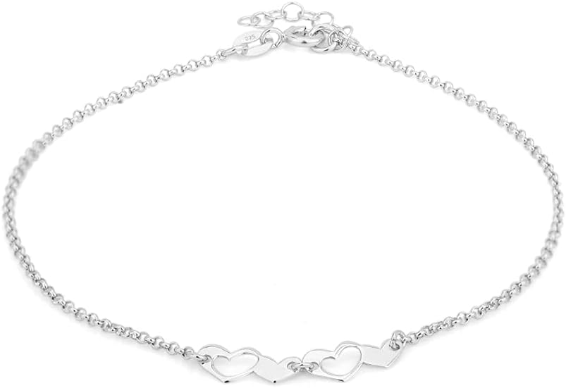Vanbelle Sterling Silver Jewelry - Rhodium Plated with 925 Stamp - Love-Theme Open & Close Multi-Hearts Anklet - Elegant Handcrafted Multi-Hearts Jewelry for Women - 9" Long + 1" Extender