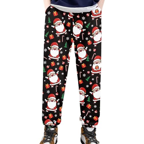 AmzPrint Snowflakes Print Christmas Gym Sweatpants Black Drawstring Workout Athletic Casual Sweatpants for Boys 6-72