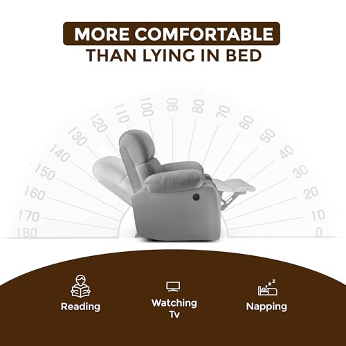 Image of Little NAP Helios Soft Suede Fabric Two Motorized Standard Recliner | Padded 2 Seater Aaram Sofa | Relaxing Chair for Home Office Living Bed Room | Grey