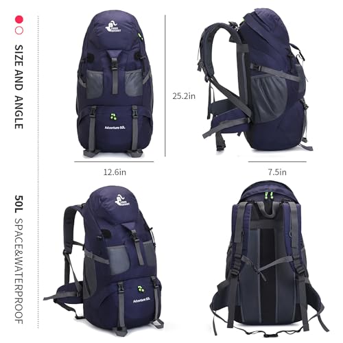 Bseash 50L Hiking Backpack, Water Resistant Lightweight Outdoor Sport Daypack Travel Bag for Camping Climbing Skiing Cycling (Dark Purple - With Shoe Compartment) - Image 3