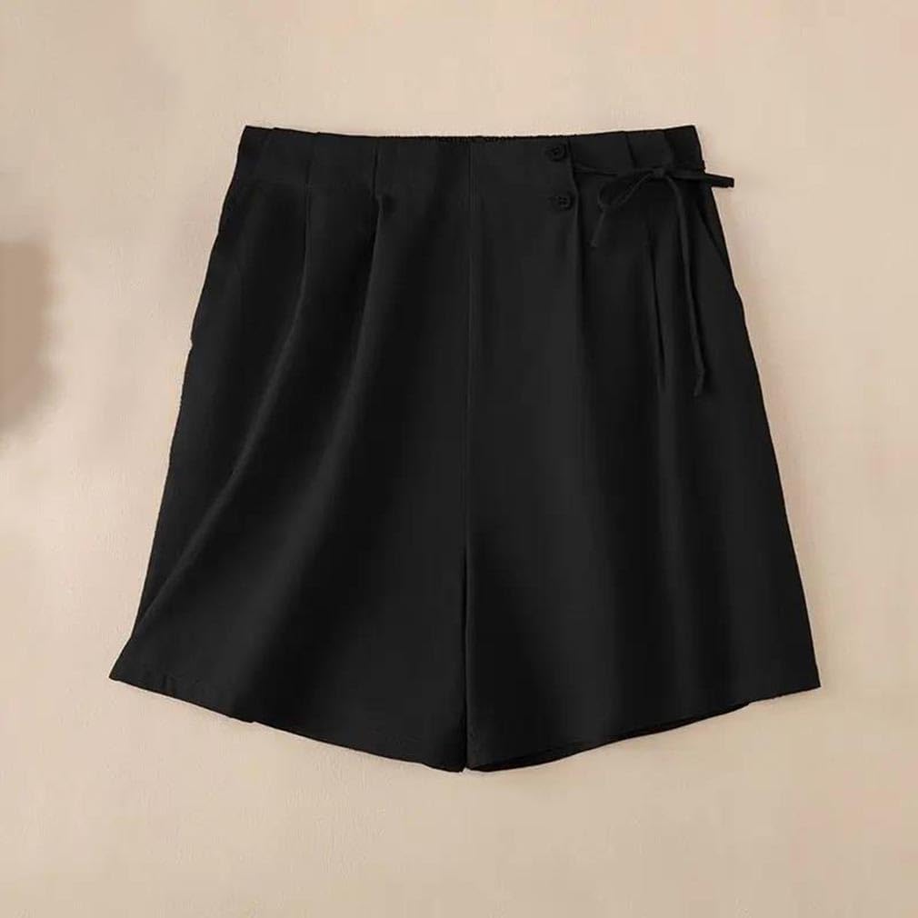 Women Vintage Cotton Shorts Elastic Waist Lace-Up Loose Holiday Shorts