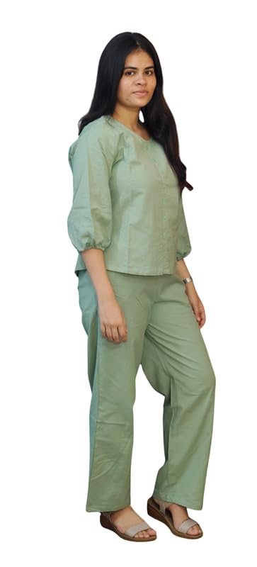 Women's Solid Co-ord Set | Round Neck 3/4 Sleeve Co-Ord Set | Casual Wear Pant Top Set | Top & Pant Cotton Set for Women-image-44